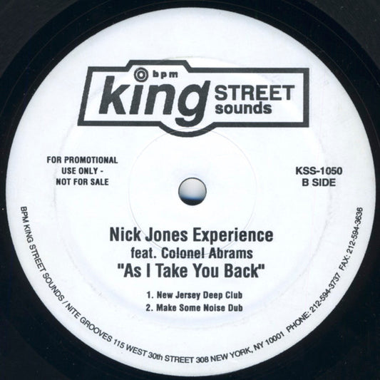 Nick Jones Experience Feat. Colonel Abrams : As I Take You Back (12", Promo)