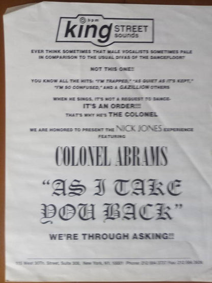 Nick Jones Experience Feat. Colonel Abrams : As I Take You Back (12", Promo)
