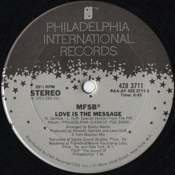 MFSB : TSOP (The Sound Of Philadelphia) / Love Is The Message (12", Single)