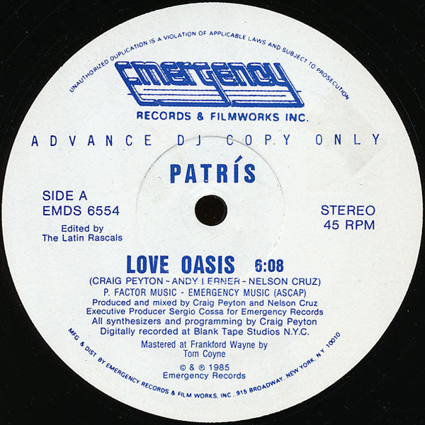 Patris : Love Oasis (12", Promo)
