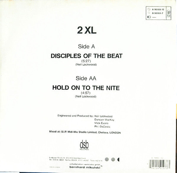 2 XL : Disciples Of The Beat / Hold On To The Nite (12")