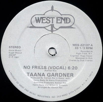 Taana Gardner : No Frills (12", Single)