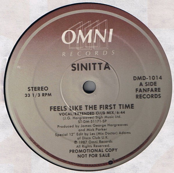 Sinitta : Feels Like The First Time (12", Promo)