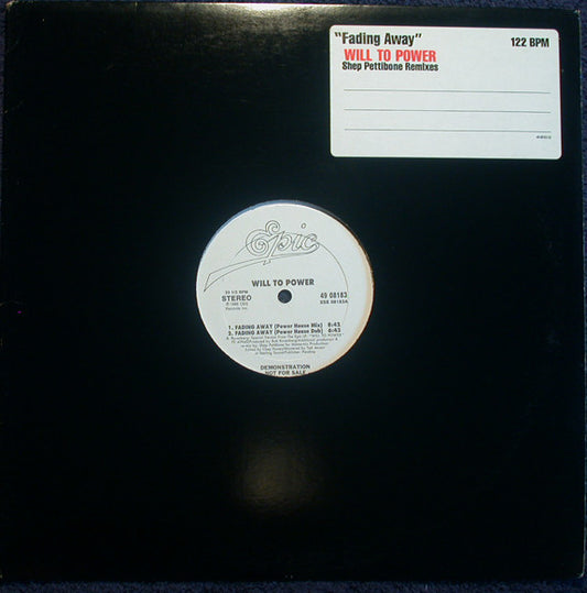 Will To Power : Fading Away (12", Single, Promo)