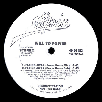 Will To Power : Fading Away (12", Single, Promo)