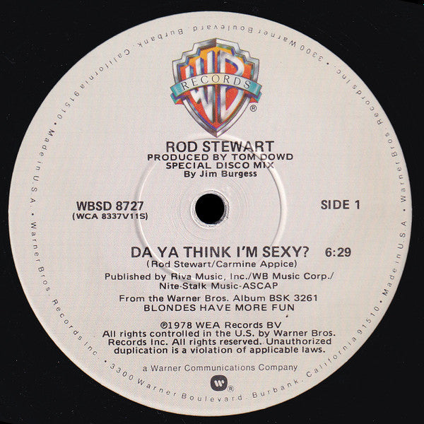 Rod Stewart : Da Ya Think I'm Sexy? (Special Disco Mix) (12")