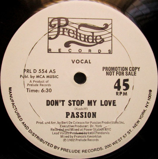 Passion (2) : Don't Stop My Love (12", Promo)