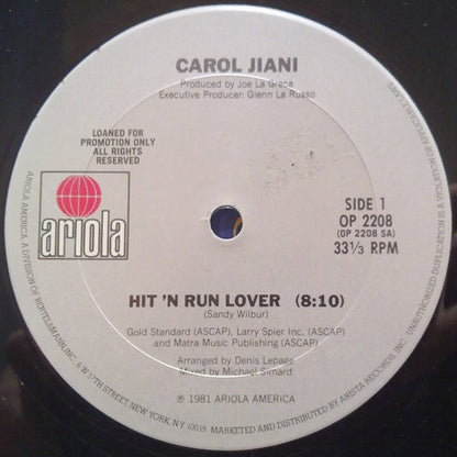 Carol Jiani : Hit 'N Run Lover (12", Promo)