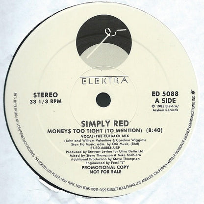 Simply Red : Money$ Too Tight (To Mention) (The Cutback Mix) (12", Promo)
