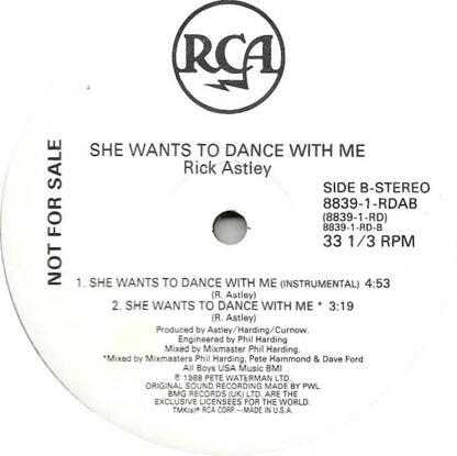 Rick Astley : She Wants To Dance With Me (12", Promo)