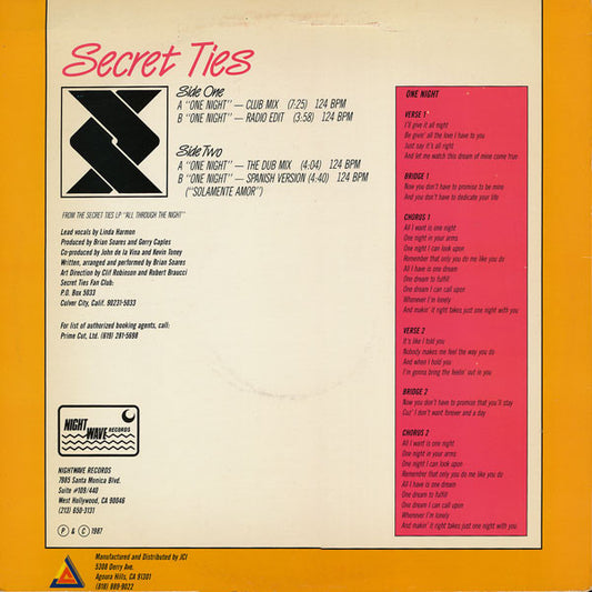Secret Ties : One Night (12")