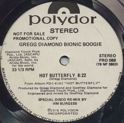 Gregg Diamond, Bionic Boogie : Hot Butterfly / Fess Up To The Boogie (12", Promo, 16)