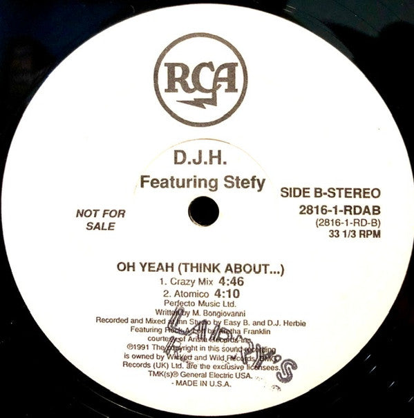 D.J.H. Featuring Stefy* : Oh Yeah (Think About...) (12", Promo)