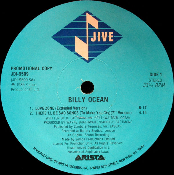 Billy Ocean : Love Zone (12", Single, Promo)