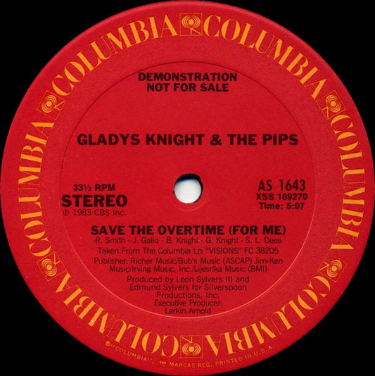 Gladys Knight And The Pips : Save The Overtime (For Me) (12", Single, Promo)
