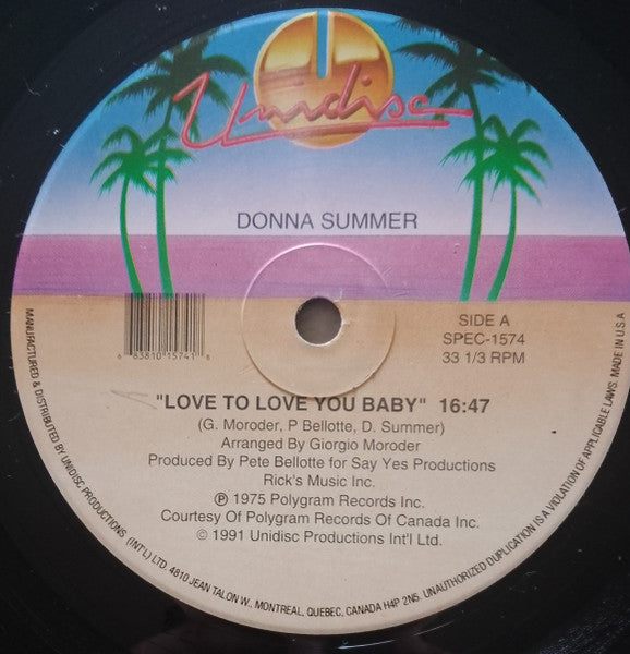 Donna Summer : Love To Love You Baby / MacArthur Park (12", RE)