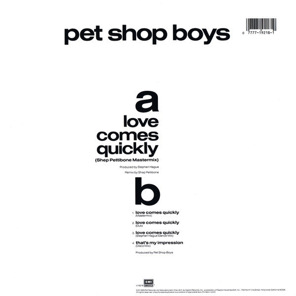 Pet Shop Boys : Love Comes Quickly (12", Single)