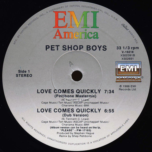 Pet Shop Boys : Love Comes Quickly (12", Single)