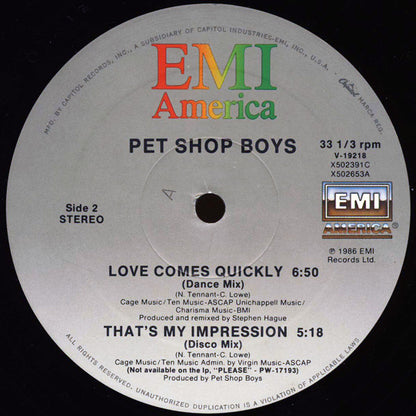 Pet Shop Boys : Love Comes Quickly (12", Single)