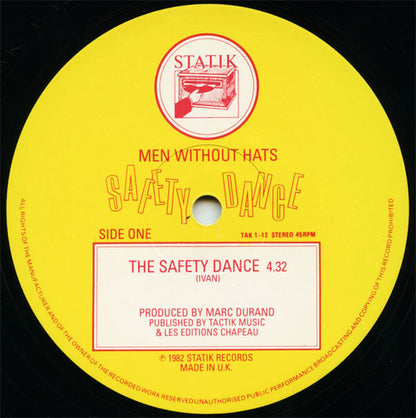 Men Without Hats : The Safety Dance (Extended 'Club Mix') (12", Single, EMI)
