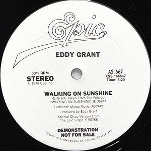 Eddy Grant : Walking On Sunshine / Sunshine Jam (12", Promo)