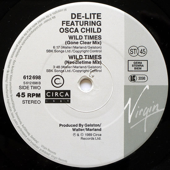 De Lite Featuring Osca Child : Wild Times (12", Single)