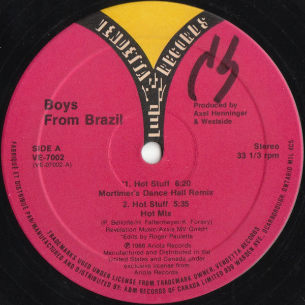 Boys From Brazil : Hot Stuff (12", Single)