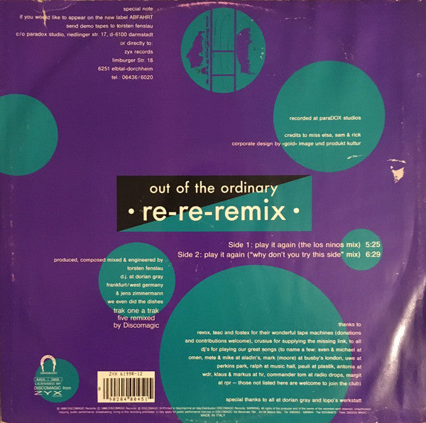 Out Of The Ordinary : Play It Again (Re-Re-Remix) (12")