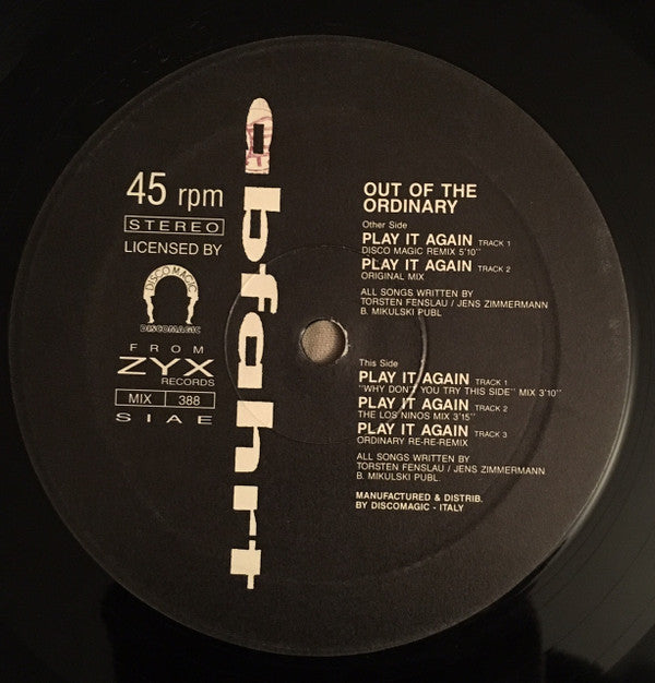 Out Of The Ordinary : Play It Again (Re-Re-Remix) (12")