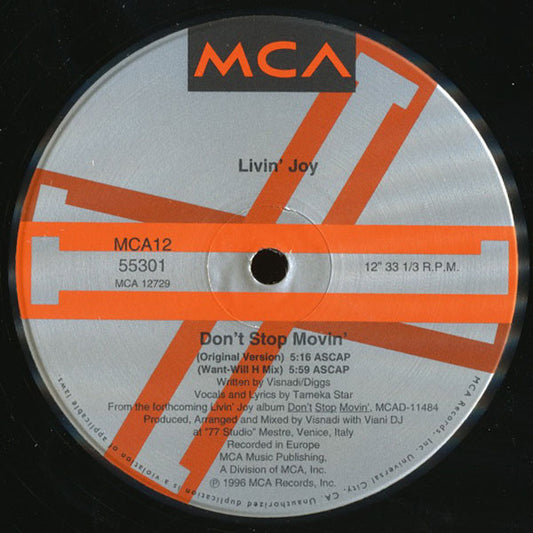 Livin' Joy : Don't Stop Movin' (12", Single)