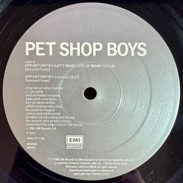 Pet Shop Boys : Opportunities (Let's Make Lots Of Money) (12", Single, All)
