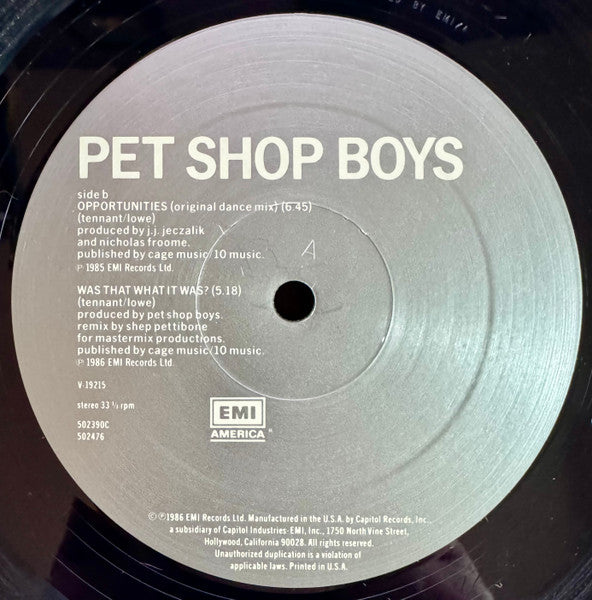 Pet Shop Boys : Opportunities (Let's Make Lots Of Money) (12", Single, All)