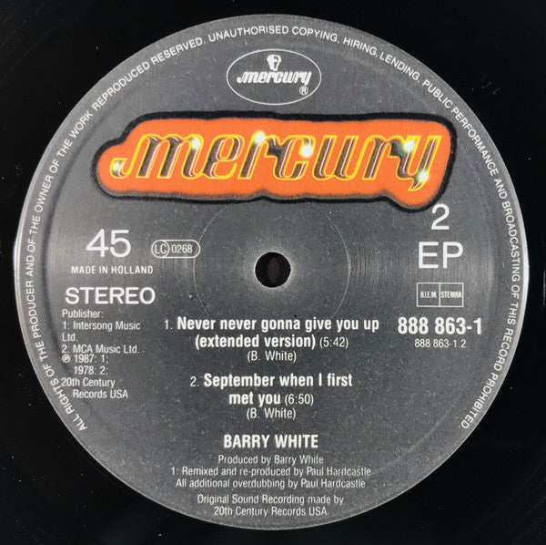 Barry White : Never, Never Gonna Give You Up (Paul Hardcastle Remix) (12")