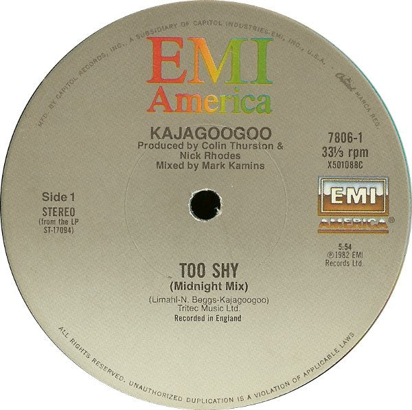 Kajagoogoo : Too Shy (Midnight Mix) (12", Single, Win)