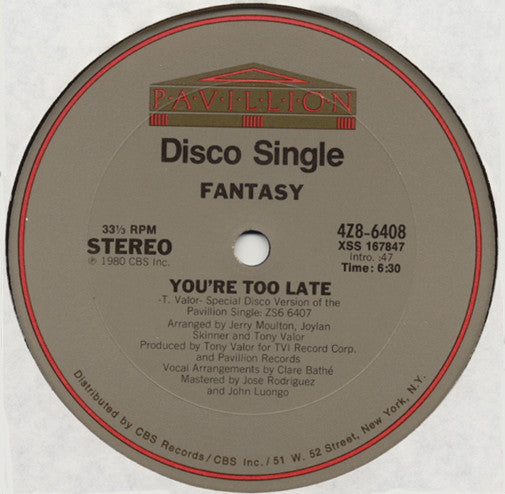 Fantasy (2) : You're Too Late (12", Single)