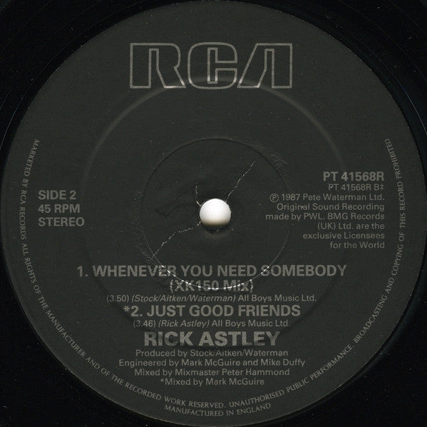 Rick Astley : Whenever You Need Somebody (Rick Sets It Off Mix) (12", Single)