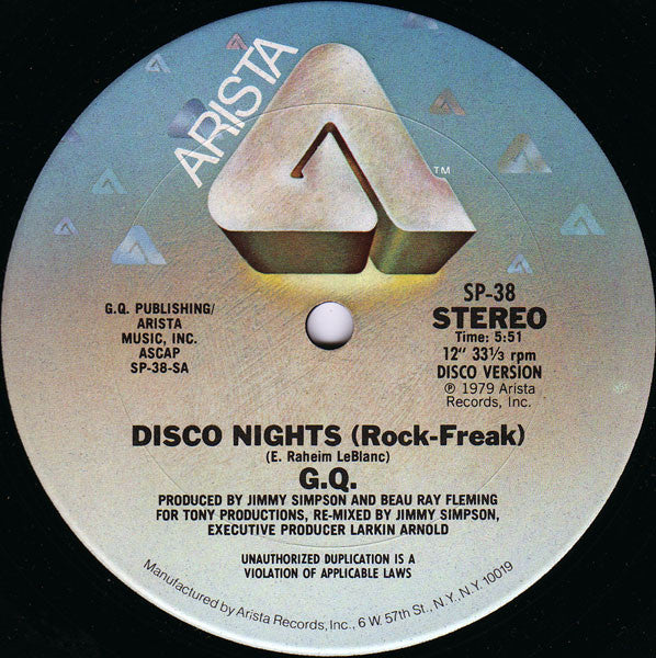 G.Q.* : Disco Nights (Rock-Freak) / Boogie Oogie Oogie (12", Single)
