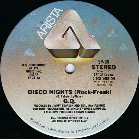 G.Q.* : Disco Nights (Rock-Freak) / Boogie Oogie Oogie (12", Single)