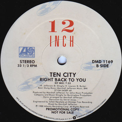 Ten City : Right Back To You (12", Promo)