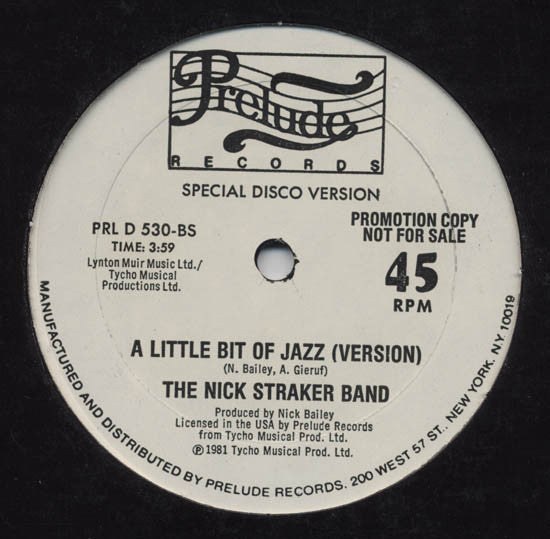 Nick Straker Band : A Little Bit Of Jazz (12", Promo)