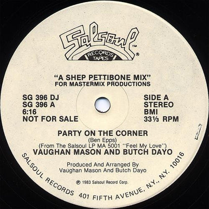 Vaughan Mason And Butch Dayo : Party On The Corner (12", Single, Promo)