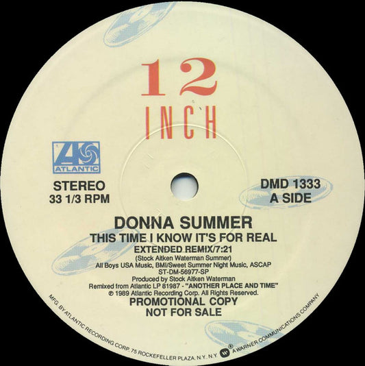 Donna Summer : This Time I Know It's For Real (12", Promo)