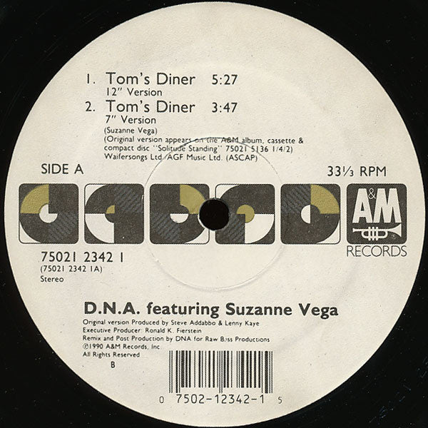 D.N.A.* Featuring Suzanne Vega : Tom's Diner (12", Single, Tra)