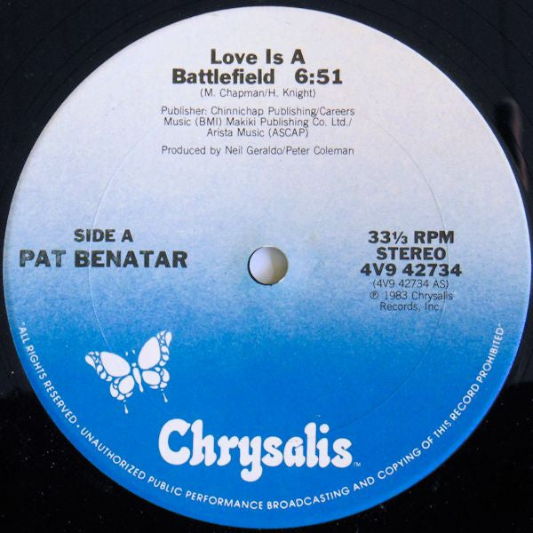 Benatar* : Love Is A Battlefield (Special Extended Re·mix) (12", Single, Pit)