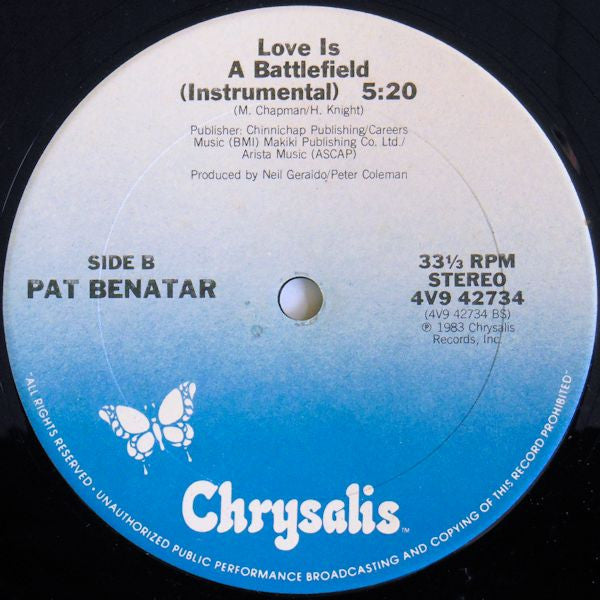 Benatar* : Love Is A Battlefield (Special Extended Re·mix) (12", Single, Pit)