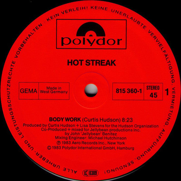 Hot Streak : Body Work (12", Maxi)