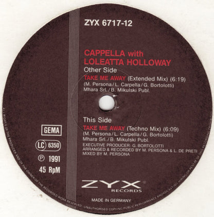 Cappella With Loleatta Holloway : Take Me Away (12")