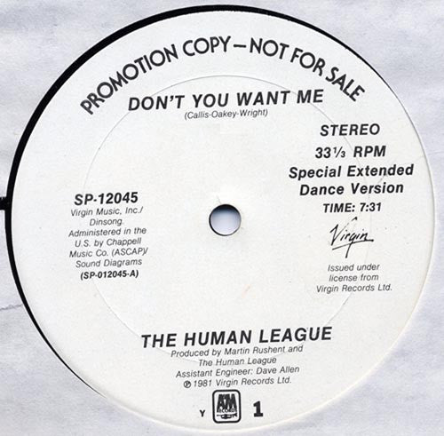 The Human League : Don't You Want Me (Special Extended Dance Version) / Love Action (I Believe In Love) (12", Promo)