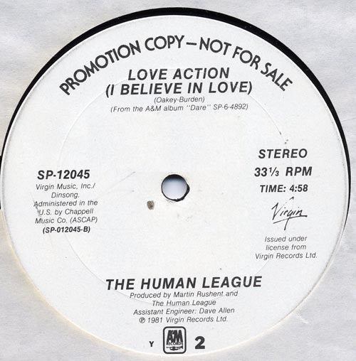 The Human League : Don't You Want Me (Special Extended Dance Version) / Love Action (I Believe In Love) (12", Promo)