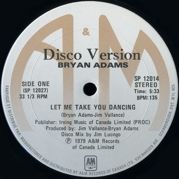 Bryan Adams : Let Me Take You Dancing (12")